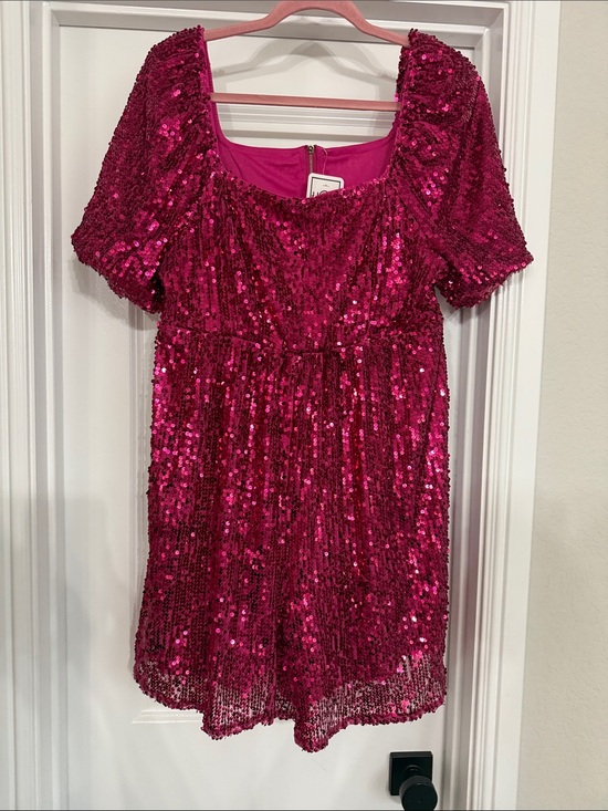 house of barvity Dresses & Skirts - Womens' Sequin Romper in Fuchsia with Puff Sleeves